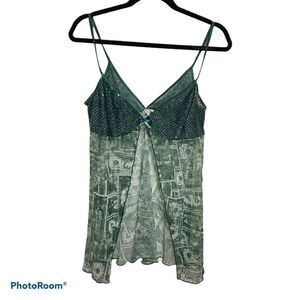 Mono V Intimates babydoll mesh lace dollar bill print chemise